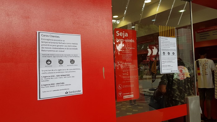 Santander de Caraguatatuba suspende atendimento ao público por causa da Covid e síndrome gripal